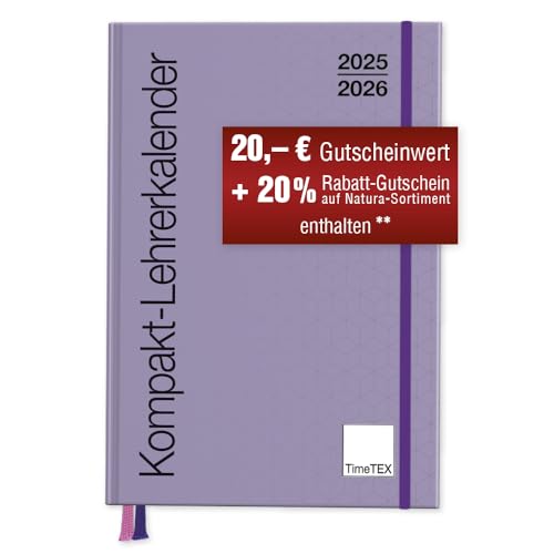 TimeTEX Kompakt-Lehrerkalender A4-Plus Hellviolett - Schuljahr 2025-2026 - Bitte beachten: Lehrerkalender mit komplettem Kalendarium, aber Zusatzseiten/Notenlisten für nur eine Klasse! - 10757
