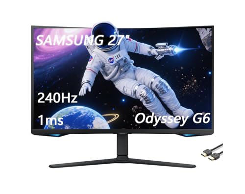 Image of Samsung 49 inch Odyssey G6 Series QHD Gaming Monitor, 240Hz, 1ms, 1000R Curved, Swivel & Tilt Adjustable Stand, Black, with GSF HDMI Cable