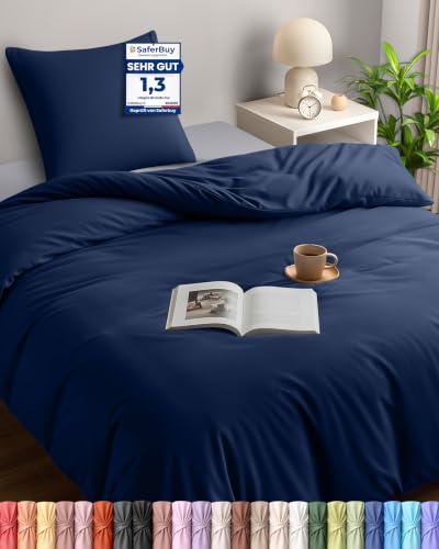 Utopia Bedding Bettwäsche 135x200 cm + 1 Kissenbezug 80x80 cm, Marineblau – Ansicht 1