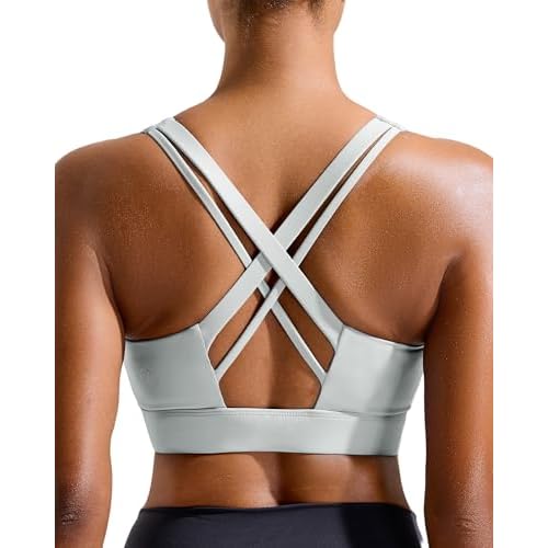 RUNNING GIRL Sports Bra for Women High Support,Criss-Cross Back Strappy Sports Bra Moulded Cup High Impact Workout Top A-ice Grey XX-Large