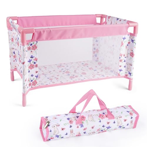 Reborn Baby Dolls Crib Babys Doll Bed for Up to 18 Inch Baby Dolls Removable Babys Doll Playpen Toy Crib Reborn Baby Doll Accessories with Storage Bag Toy Gift for Kids Ages 3+