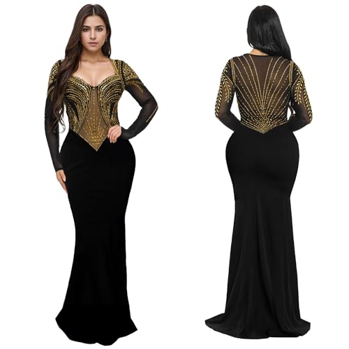 Image of PORRCEY Women's Sexy Elegant Rhinestone Bodycon Dress Hot Drilling Clubwear