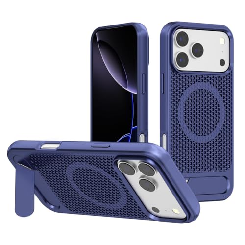 XINYANDIN 適用対象iPhone 17 Pro Max/17 Pro/17 Air/17 用マグネットケース、金属製キックスタンド付きスリムな放熱スマホケース ワイヤレス充電カバー,ブルー,17 Pro