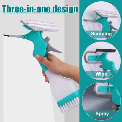 Image of DONGKER 4 in 1 Window Cleaning Kit,Multifunction Window Cleaner Tool with Spray Bottle Squeegee & Microfiber Washer Head for Indoor Outdoor Glass Shower Car