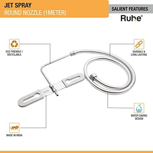Image of Ruhe Jet Hands-Free Spray | 304 Grade Stainless Steel Toilet Bidet | Round Nozzle | 1 Meter Heavy PVC Hose | Glossy Finish