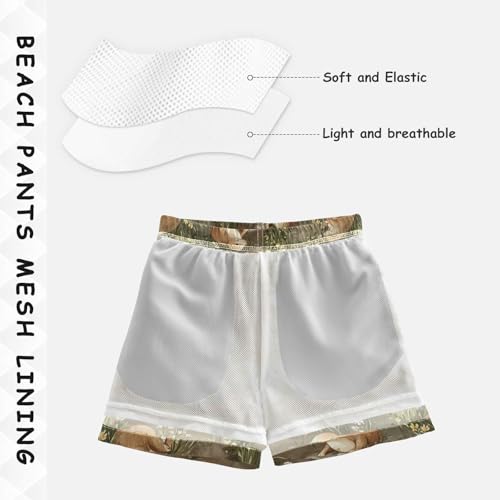 Pigsaly Boys' Swim Board Shorts Watercolor Daisy Flower Cute Brown Sea Otter Boy's Swim Trunks Kids Swimwear S4