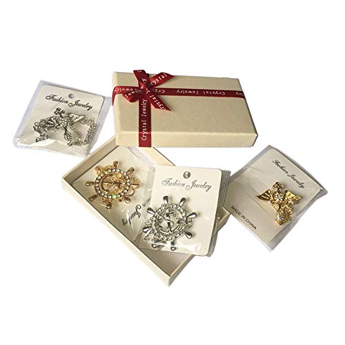 Huture 4PCS Vintage Lapel Pin Retro Brooch British Style Navy Roulette Tuxedo Shirts Scarf Unisex Accessories Birthday Anniversary Gift, Rhinestone Anchor/Wing Pair Cross Hanging Chain, Silver/Gold