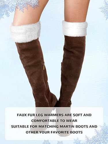 Image of 3 Pcs Warm Faux Fur Hat Hand Muffs Leg Warmers Set Women Furry Hats Muffs Boot Cuffs Toppers