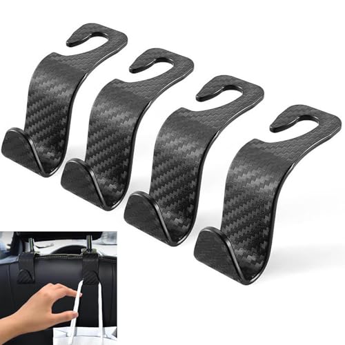 4 Pack Car Headrest Hidden Hook,Universal Auto Headrest Purse And Bag Hook,Adjustable 360 Degree Rotating Car Seat Holder (CarbonFiberHook)