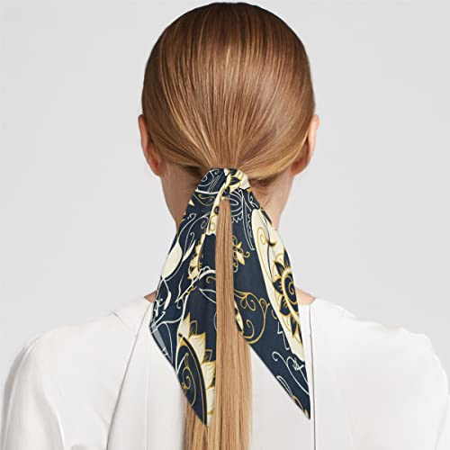 Elephant Square Silk Hair Scarf for Women, Lightweight Summer Head Scarf for Girls Wedding Travel Yoga Handkerchief Shawl Sunscreen Scarves Hair Accessories 23.6 Inches4