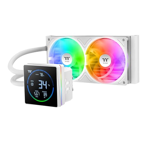 Thermaltake TH240-S V3 ARGB CPU Liquid Cooler; Intel/AMD; 1x240mm 500~2500rpm Single Frame ARGB Fan; 3.95 Segment Code LCD; Rotatable Pump Head; TT Segment LCD Software; Snow; CL-W471-PL12SW-A
