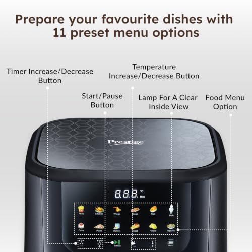Image of Prestige Crystachef 5.5L 1350W Air Fryer Black |11 Preset Menu Option|See Through Window|Safety Interlocking|Specially Designed Frying Basket| Upto 80% Less Oil|1 Year Warranty