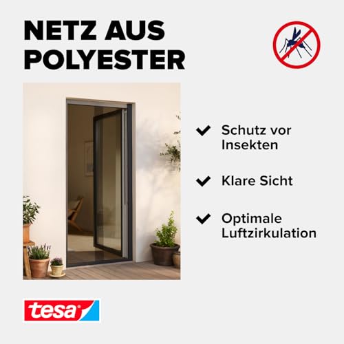 tesa INSECT STOP Klett Fliegengitter Premium für Türen - 2-tlg Insektenschutz mit Klettband, rückstandsfrei entfernbar, zuschneidbar - ohne Bohren - (2 x 65cm)120cm x 250cm - Anthrazit (Durchsichtig)