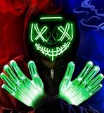 letosan Halloween Mask LED Light Up Purge Mask with LED Gloves, 3 Modes Glow Scary Halloween Costume for Kids Boys Girl Teen Halloween Decorations Cosplay Anonymous Carnival Costumes