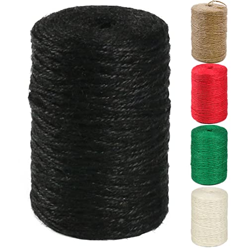 PerkHomy Natural Jute Twine 600 Feet Long Colored Twine Rope for Crafts Gift Wrapping Packing Gardening and Wedding Decor (Black)