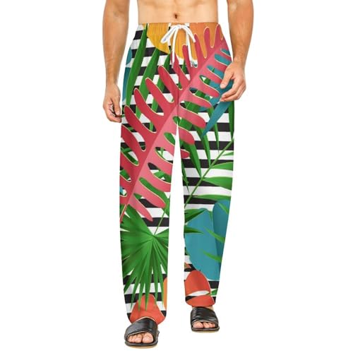 Bas de pyjama femme long pantalon vêtements de nuit imprimé feuilles tropicales taille S