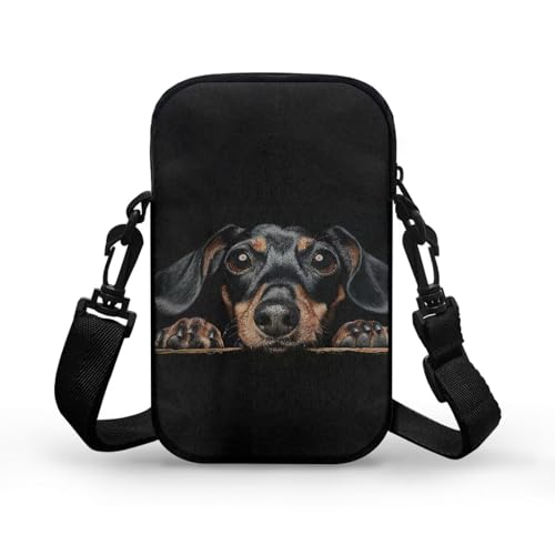 HUGS IDEA Black Dachshund Print Small Messenger Bag Cell Phone Clutch Wallet Handbag for Women Girls School Bookbag2