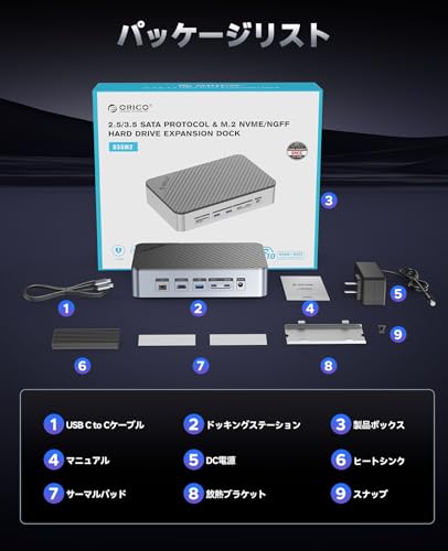 undefined ORICO 12-in-1 USB-C ドッキングステーション M.2 SSD ケース NVMe/SATA対応&2.5/3.5インチ HDD、10Gbps伝送、内蔵ファン、4K@60Hz HDMI、SD/TFカードリーダー、イーサネット、100W PD対応 - D35M2 の商品画像 8