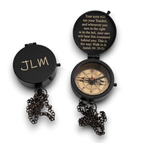 Brújula de Bolsillo de Latón Grabada Personalizada con Estuche de Cuero Regalo para Esposo, Padre, Hijo o Novio miniatura 1