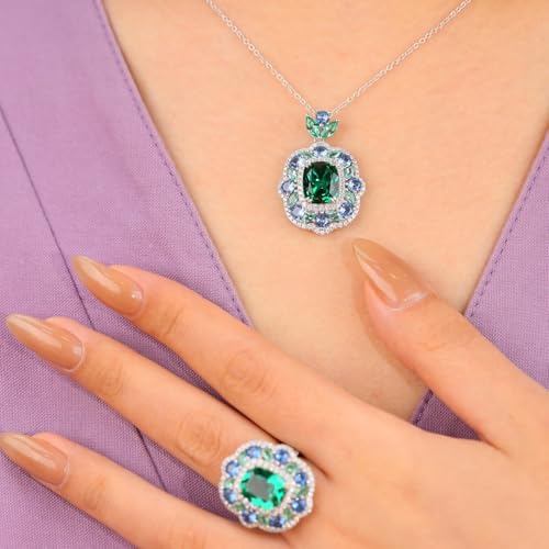 Moissanite Emerald Necklaces for Women，S925 Silver 5 Carat Green Pillow-Shaped Women's Pendant Necklace, Noble Lady's Atmospheric Moissanite Pendant, Holiday Party Gifts for Women4