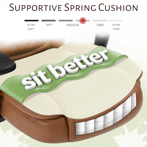 Image of Drafting Chair,Executive Tall Office Chair Flip-up Armrests for Counter Height Desk Drawing Use,High Task Chair with Adjustable Foot Ring & Inflatable Lumbar Support, Swivel Computer Stool,PU Brown