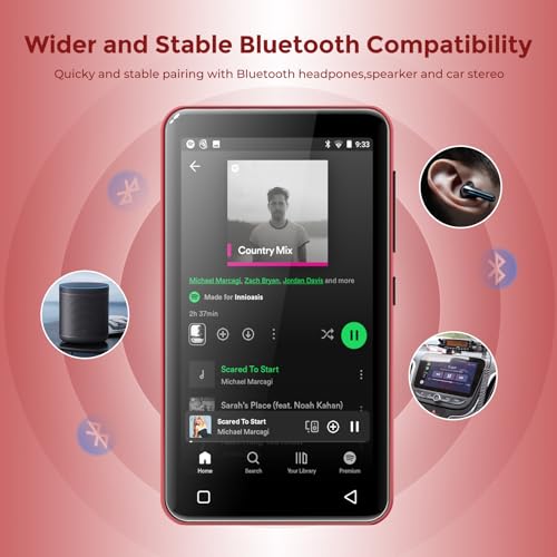 Image of innioasis G1 Kids MP3 Player with Bluetooth, WiFi, 16GB Android MP4 Player, 4-Inch Full Touch Screen, Supports Spotify, Pandora, Tidal, Deezer, Amazon Music (Red)