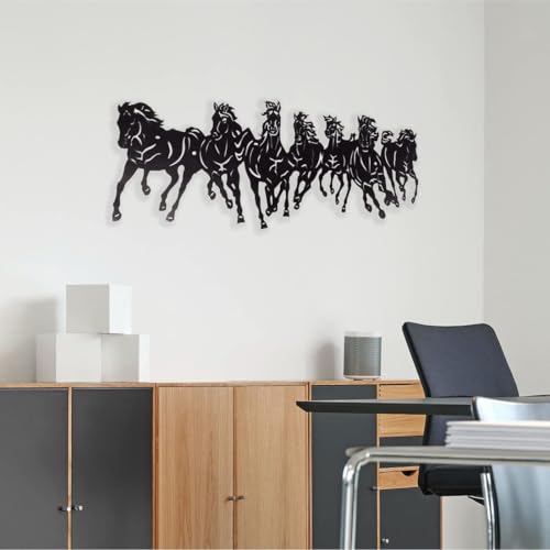 Image of Saifix Running Horses Metal Wall Art | Large Laser Cut Steel Wall Hanging for Living Room & Office | Modern Home Decor Panel | Rust & Fade Resistant Powder Coated Finish (30 * 15 Inch)