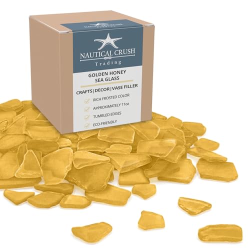 Sea Glass for Crafts – 11oz Golden Honey Sea Glass Decor, Tumbled Seaglass, Beachglass for Crafts, Seaglass for Beach Accents, Coastal DIY Supply, Nautical Vase Filler
