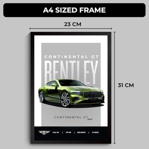Image of Bentley Continental GT Poster | Framed Bentley A4 Sized (31 x 23 cm) | Continental GT Car Poster for Wall, Gift for Boys, Luxury Frames | Dream Car Posters for Wall, Bedroom, Hostel, Study Area, Hostel
