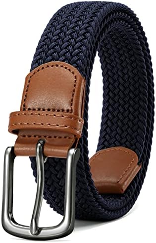 CHAOREN Navy Blue Elastic Woven Belt for Men - Mens Casual Braided Belts 1 3/8" for Golf Pants - Tight Performed Stretch Design (Navy Blue Golf Belt)