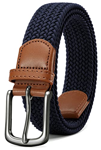 CHAOREN Navy Blue Elastic Woven Belt for Men - Mens Casual Braided Belts 1 3/8