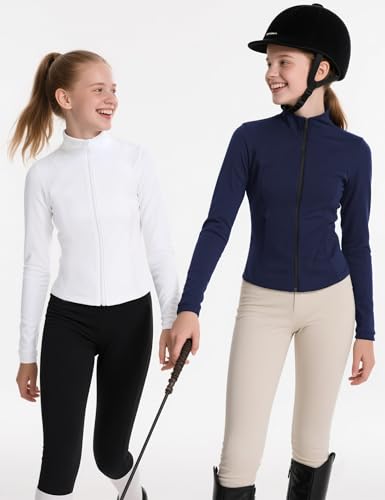 JOCMIC Girls Zip Up Jacket Horse Riding Cropped Shirts Kids Athletic Jackets Fall Winter Outerwear2