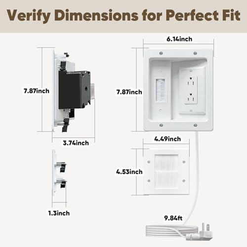 in Wall TV Cable Management Kit with Brush Wall Plate TV Cable Hider Wall Kit-9.8FT Cord, UL Listed, Port Recessed Dual AC Outlets Box for Wall-Mounted TV and Home Theater - 1