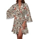 DXITROMI Kimono Robe Butterfly Print Sleepwear