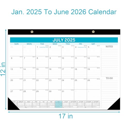 Lateefah Desk Calendar 2025-2026, Runs Jan 2025 to Jun 2026, 2025 Desk Pad Calendar with to-do List, 18 Monthly 17\" x 12\" Desk Calendar for School, Home or Office