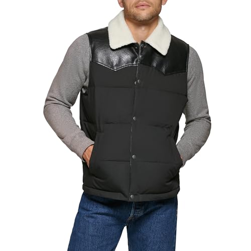 Levi's Men's Levi's Men's Out West Mixed Media Puffer Vest, Black Puffer, Large