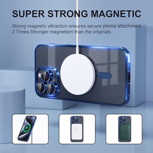 Image of Misea Magnetic for iPhone 15 Pro Max Case Compatible with MagSafe | [Never Yellowing] [Military Drop Protection] Full Camera Lens Protector Plating Soft Clear Phone Case for Women, Deep Blue