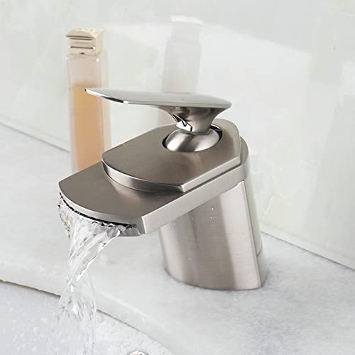 Robinet de bassin cascade nickel brossé mitigeur eau chaude froide