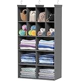 Ofiray-home 5 Tier Hanging Closet Organizer, 14 Compartments Sweater Organizer for Closet with 3 Sturdy Hooks, Closet Organizers and Storage, Wardrobe, Rv, Garment Rack, Grey