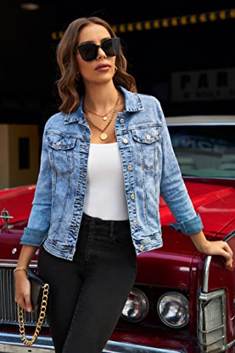 LookbookStore Women's Basic Long Sleeves Button Down Fitted Denim Jean Jackets Blue Size Size XXL Size 20 22 - image 2