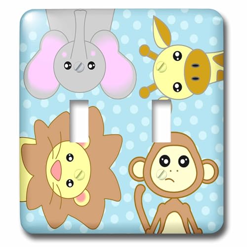 3dRose lsp_15434_2 Curious Baby Animals Lion Singe Girafe Elephant Interrupteur à bascule Fond Bleu