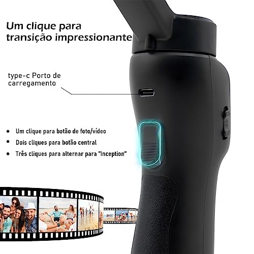 Gimbal Estabilizador Portátil de 3 Eixos com Tripé de Aderência para Celular