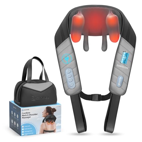 COMFIER Cordless Neck Massager for Pain Relief,Shiatsu Deep Tissue Kneading Shoulder & Back Massager with Heat, Adjustable Straps & Carry Bag, Gifts for Everyone at Home/Office/Travel
