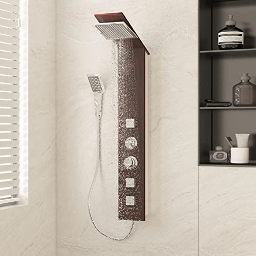 KLYDBMYT Panneau de Douche en Verre Marron, Colonne de Douche Multifonction, pommeau de Douche...