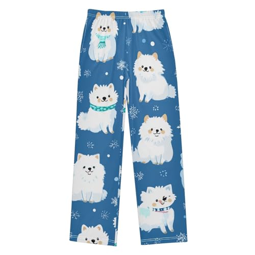 Pomeranian Snowflakes Boys Long Pants Soft Trousers Elastic Waist Kids Lounge Bottoms with Pockets S-XL