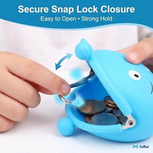 Image of FunBlast Cute Fish Shape Silicone Coin Purse for Kids & Adults - Mini Pouch for Coins, Earphones, Keys & Small Essentials, Aesthetic Pouches for Girls & Women - 12 X 9.5 X 3 Cm (Sky Blue)