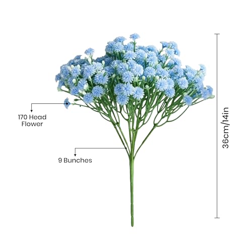 Image of Art Street Babys Breath Blue Flowers Artificial Gypsophila Bouquets Flowers | New Year Mothers Day Gifting, Faux Flowers for Vases | Decoration Items for Living Room| Set of 3 (Size: 14 Inch)