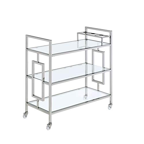 Bowery Hill Contemporary Clear Tempered Glass Serving Bar Cart #TOP17