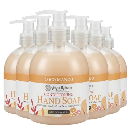 Image of Ginger Lily Farms Botanicals Conditioning Liquid Hand Soap, Coco Mango, 100% Vegan & Cruelty-Free, Coconut Mango Scent, 16.9 Fl Oz (Pack of 6)