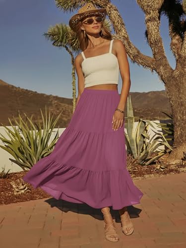 Magritta Womens Boho Maxi Skirt High Waist Tie Flowy Long Skirt with Pockets Beach Skirt Dark Purple X-Small — view 5